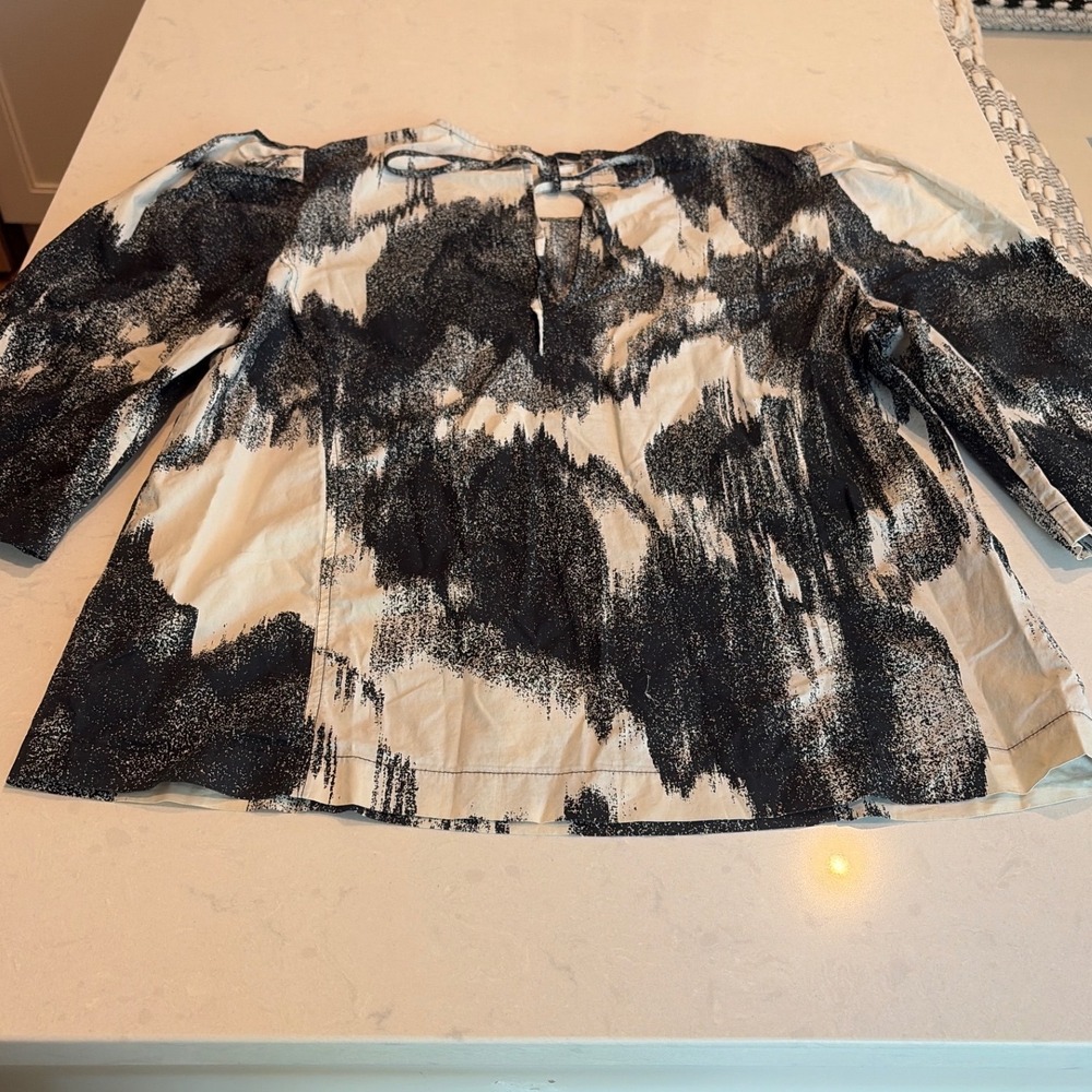 Just Female Blouse Women 38 Black White Abstract Puff Sleeve Scandi Minimalist - Picture 4 of 12